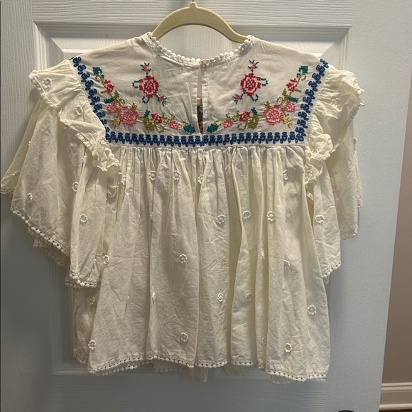 Farm Rio Embroidered White Eyelet Ruffle Top - Picture 5 of 6